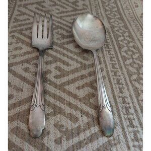 VTG WM Rogers A1 IS Silver Plate Serving Spoon & Fork Unpolished 8.5"